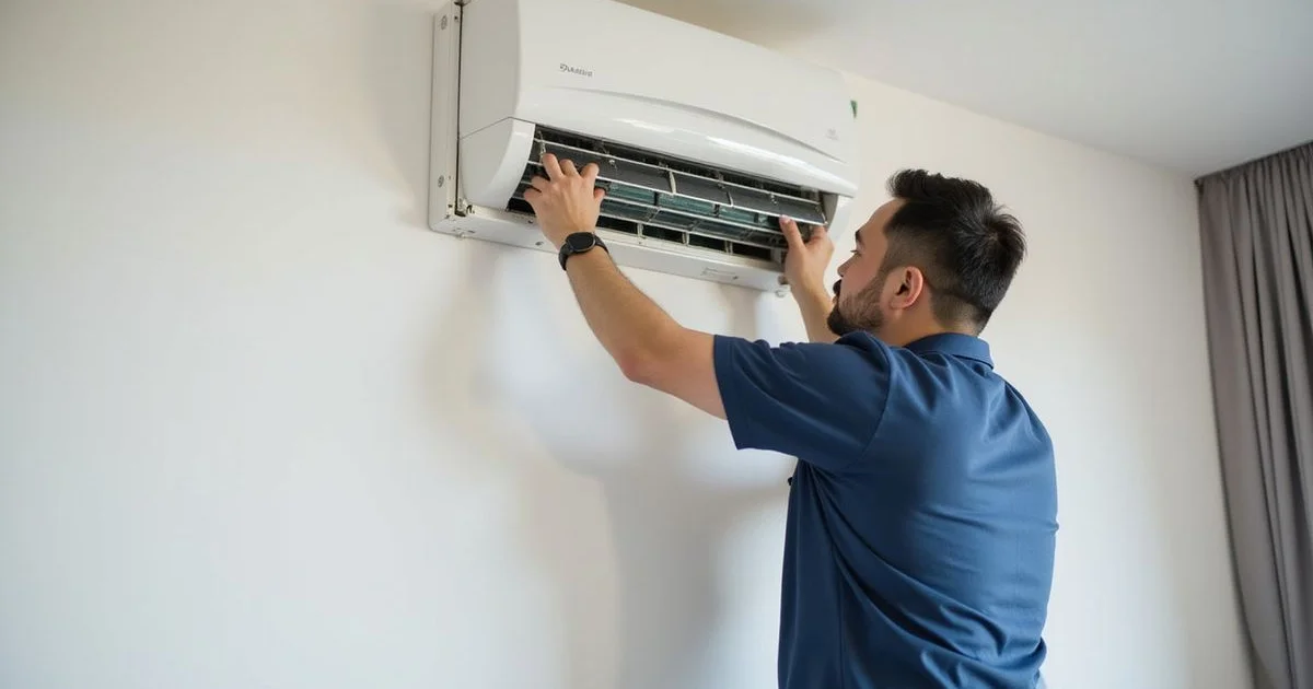 Pemasangan unit aircond baru oleh juruteknik profesional