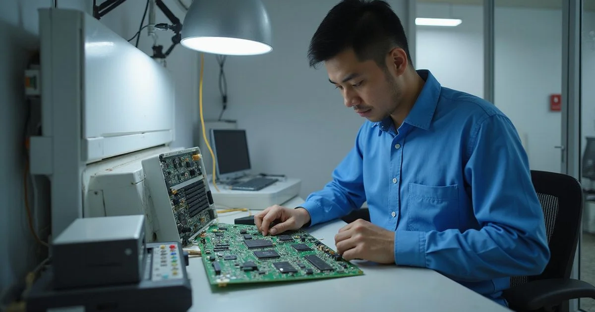 Juruteknik membaiki komponen aircond