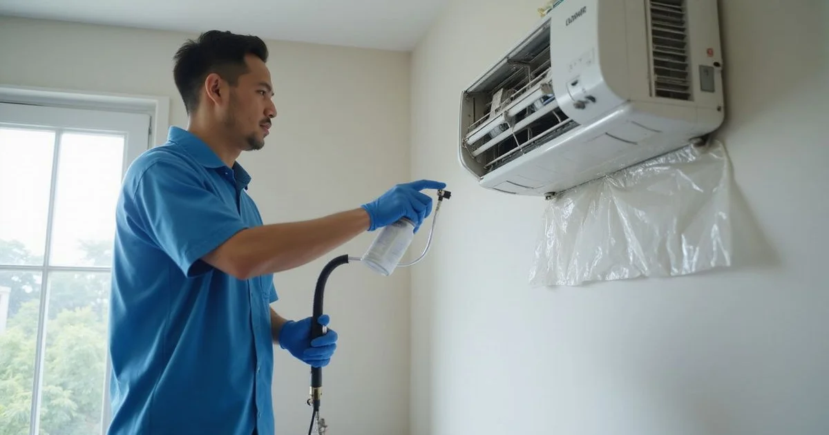 Servis kimia aircond oleh juruteknik pakar