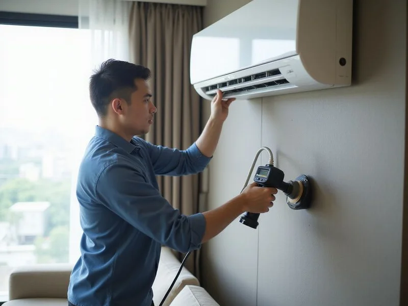 Juruteknik Encik Beku menservis aircond di Cheras